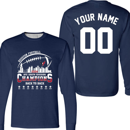 2024 Houston American Football AFC South Champions double sided Sweatshirt, Personalized Houston Football Division Champions 2 Sided Sweatshirt