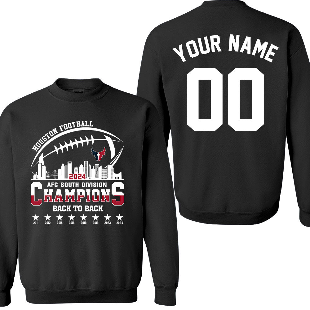 2024 Houston American Football AFC South Champions double sided Sweatshirt, Personalized Houston Football Division Champions 2 Sided Sweatshirt