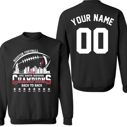 2024 Houston American Football AFC South Champions double sided Sweatshirt, Personalized Houston Football Division Champions 2 Sided Sweatshirt