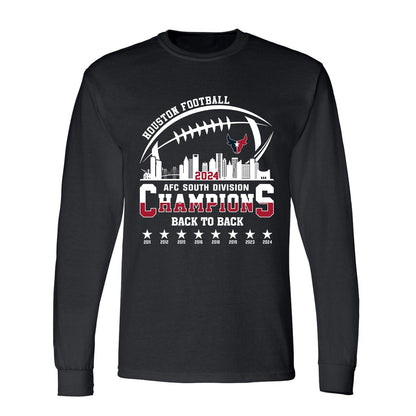 2024 Houston American Football AFC South Champions Long Sleeve Shirt, Houston Football Division Champions Apparel Shirts