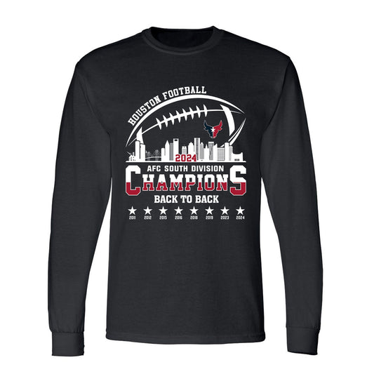 2024 Houston American Football AFC South Champions Long Sleeve Shirt, Houston Football Division Champions Apparel Shirts