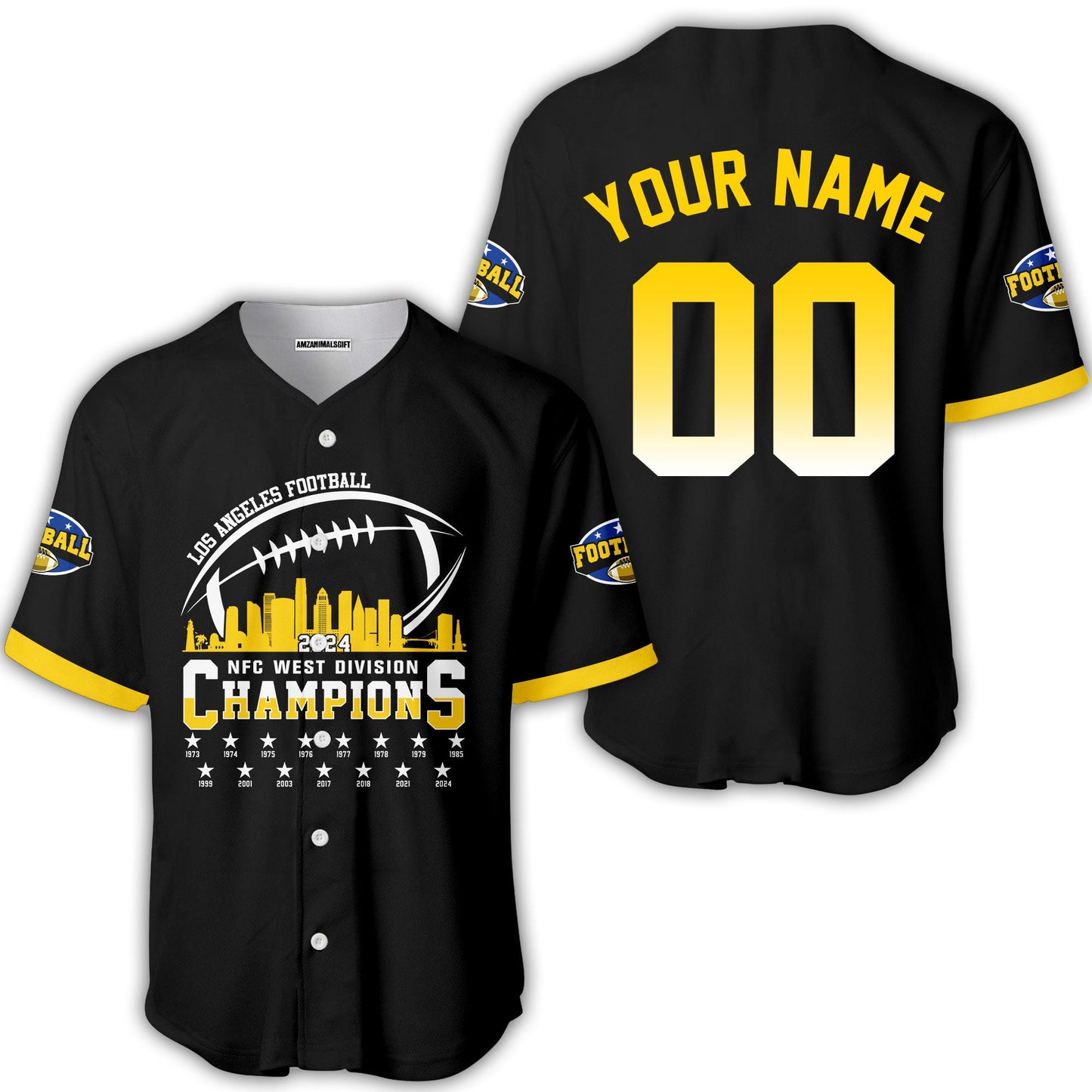 Custom Los Angeles Football 2024 NFC West Division Champions Skyline 2 Sided Baseball Jersey, 2024 NFC West Champs Custom Double Sided Baseball Jersey
