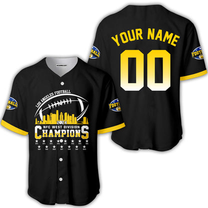 Custom Los Angeles Football 2024 NFC West Division Champions Skyline 2 Sided Baseball Jersey, 2024 NFC West Champs Custom Double Sided Baseball Jersey