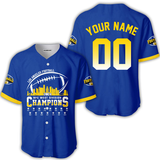 Custom Los Angeles Football 2024 NFC West Division Champions Skyline 2 Sided Baseball Jersey, 2024 NFC West Champs Custom Double Sided Baseball Jersey