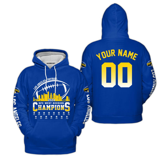 Custom Los Angeles Football 2024 NFC West Division Champions Skyline 2 Sided Hoodie, 2024 NFC West Champs Custom Double Sided Hoodie