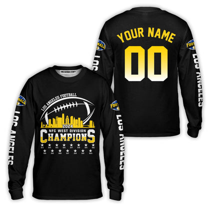 Custom Los Angeles Football 2024 NFC West Division Champions Skyline 2 Sided Sweatshirt, 2024 NFC West Champs Custom Double Sided Sweatshirt