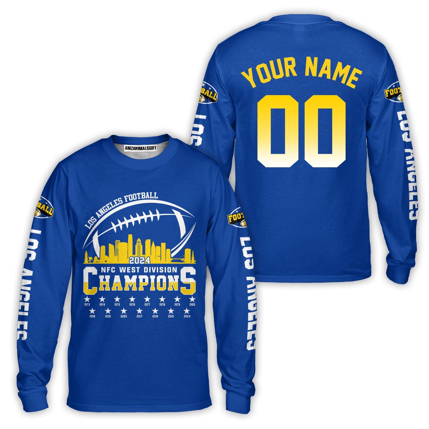 Custom Los Angeles Football 2024 NFC West Division Champions Skyline 2 Sided Sweatshirt, 2024 NFC West Champs Custom Double Sided Sweatshirt