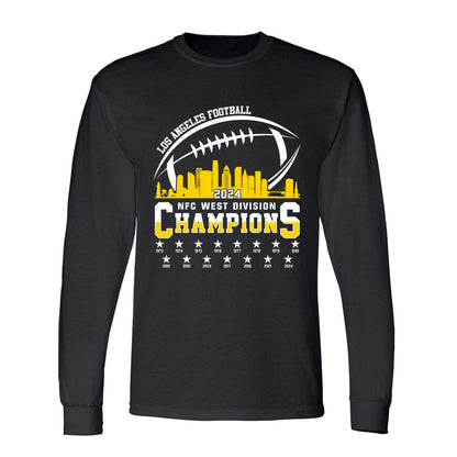 Los Angeles Football 2024 NFC West Division Champions Skyline V-neck Shirt, 2024 NFC West Champs Long Sleeve Shirts For V-neck Football Fans