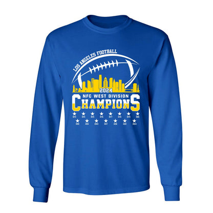 Los Angeles Football 2024 NFC West Division Champions Skyline V-neck Shirt, 2024 NFC West Champs Long Sleeve Shirts For V-neck Football Fans
