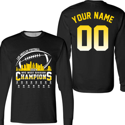 Los Angeles Football 2024 NFC West Division Champions Skyline 2 Sided Shirts, 2024 NFC West Champs Custom Double Sided Shirts
