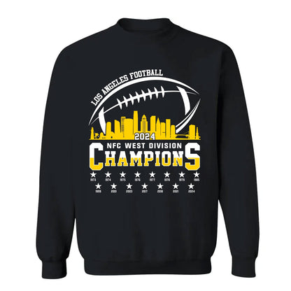 Los Angeles Football 2024 NFC West Division Champions Skyline V-neck Shirt, 2024 NFC West Champs Long Sleeve Shirts For V-neck Football Fans