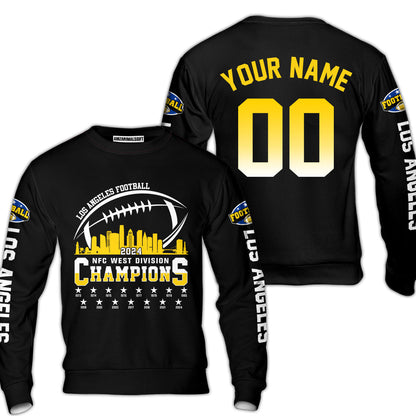 Custom Los Angeles Football 2024 NFC West Division Champions Skyline 2 Sided Sweatshirt, 2024 NFC West Champs Custom Double Sided Sweatshirt