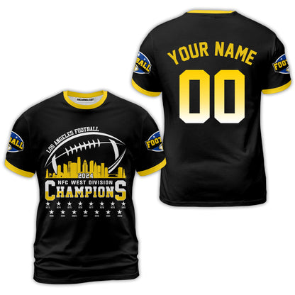 Custom Los Angeles Football 2024 NFC West Division Champions Skyline 2 Sided V-neck Jersey, 2024 NFC West Champs Custom Double Sided V-neck Jersey