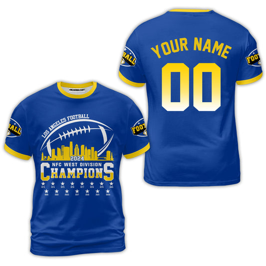 Custom Los Angeles Football 2024 NFC West Division Champions Skyline Shirts, 2024 NFC West Champs Champions Custom Double Sided Shirts