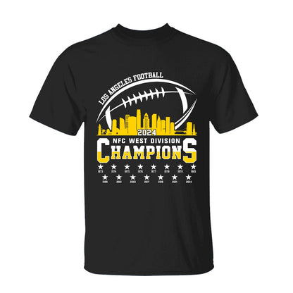 Los Angeles Football 2024 NFC West Division Champions Skyline V-neck Shirt, 2024 NFC West Champs Long Sleeve Shirts For V-neck Football Fans