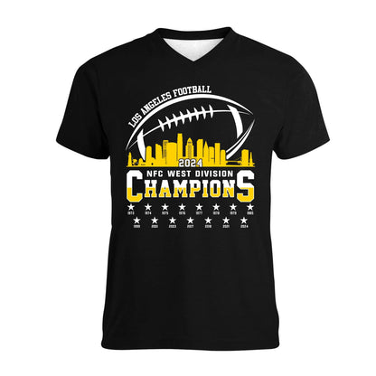 Los Angeles Football 2024 NFC West Division Champions Skyline V-neck Shirt, 2024 NFC West Champs Long Sleeve Shirts For V-neck Football Fans