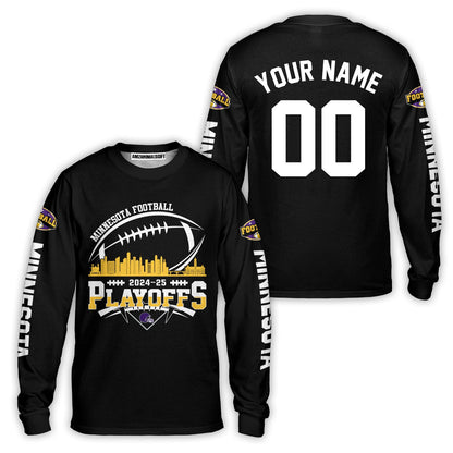 Minnesota American Football 2024-25 Playoffs Skyline Custom Long Sleeve Shirt, Game Day Division Playoffs 2 Sided Long Sleeve Shirts