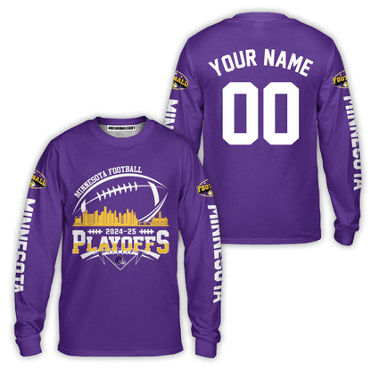 Minnesota American Football 2024-25 Playoffs Skyline Custom Long Sleeve Shirt, Game Day Division Playoffs 2 Sided Long Sleeve Shirts