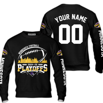 Minnesota American Football 2024-25 Playoffs Skyline Custom Long Sleeve Shirt, Game Day Division Playoffs 2 Sided Long Sleeve Shirts