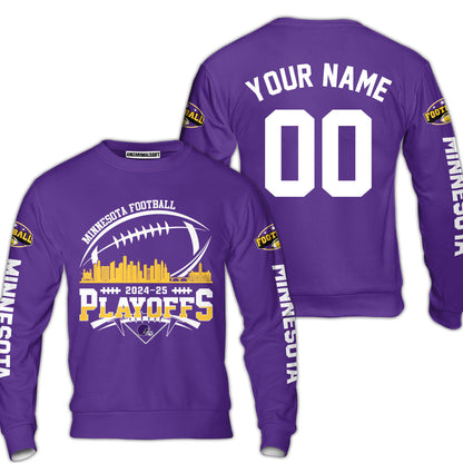 Minnesota American Football 2024-25 Playoffs Skyline Custom Long Sleeve Shirt, Game Day Division Playoffs 2 Sided Long Sleeve Shirts
