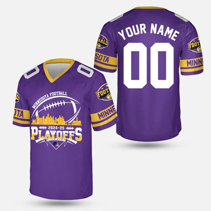 Minnesota American Football 2024-25 Playoffs Skyline Custom Long Sleeve Shirt, Game Day Division Playoffs 2 Sided Long Sleeve Shirts