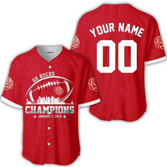 2025 Rose Champions Skyline Custom Double Sided Baseball Jersey Shirt, Go Bucks Football 2025 Rose Champions 2 Sided Custom Baseball Jersey Shirts