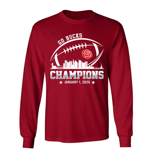 2025 Rose Champions Skyline Long Sleeve Shirt, Go Bucks Football 2025 Rose Champions Long Sleeve Shirts For Go Bucks  Football Fans