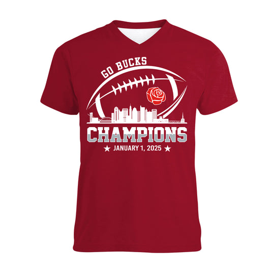 2025 Rose Champions Skyline V-neck Shirt, Go Bucks Football 2025 Rose Champions V-neck Shirts For Go Bucks  Football Fans