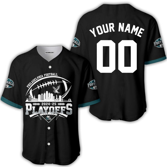 Philadelphia American Football 2024-25 Playoffs Skyline Custom Baseball Jersey, Custom Playoffs Philadelphia Football Game Day 2 Sided Baseball Jersey