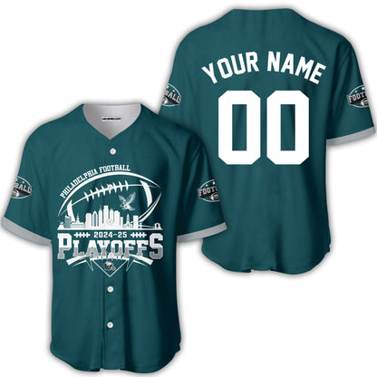 Philadelphia American Football 2024-25 Playoffs Skyline Custom V-neck Jersey, Custom Playoffs Philadelphia Football Game Day 2 Sided V-neck Jersey