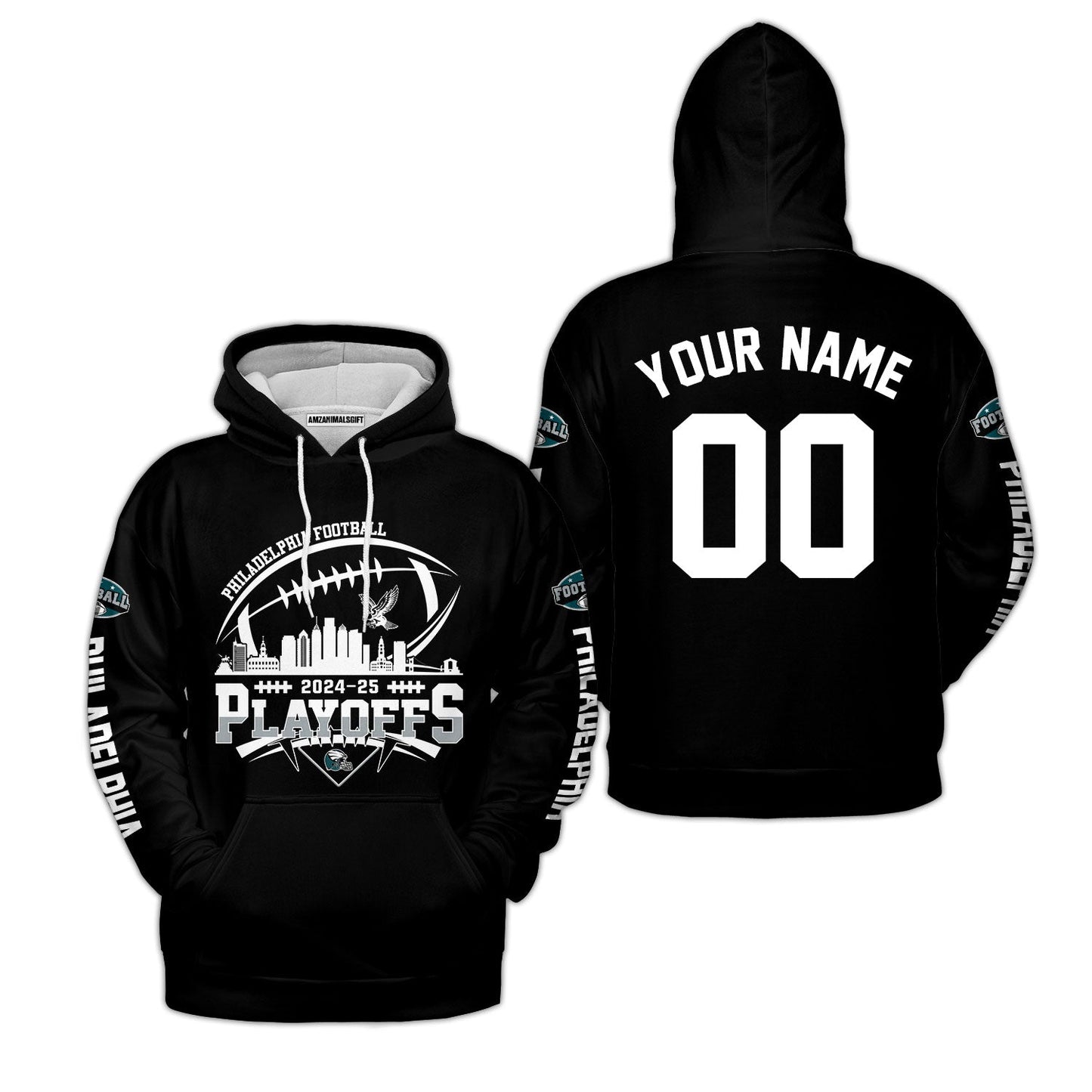 Philadelphia American Football 2024-25 Playoffs Skyline Custom V-neck Jersey, Custom Playoffs Philadelphia Football Game Day 2 Sided V-neck Jersey