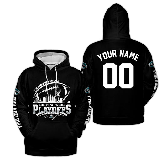 Philadelphia American Football 2024-25 Playoffs Skyline Custom Hoodie, Playoffs Philadelphia Football Game Day Custom Double Sided Hoodie, Shirts