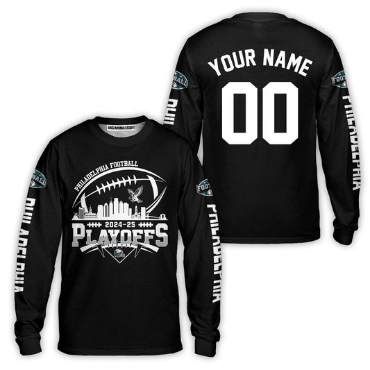 Philadelphia American Football 2024-25 Playoffs Skyline Custom Long Sleeve, Playoffs Philadelphia Football Game Day Custom 2 Sided Long Sleeve Shirts
