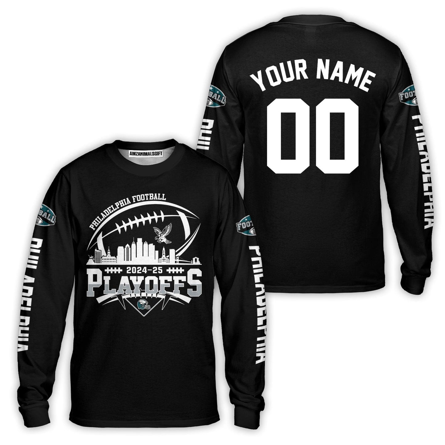 Philadelphia American Football 2024-25 Playoffs Skyline Custom V-neck Jersey, Custom Playoffs Philadelphia Football Game Day 2 Sided V-neck Jersey