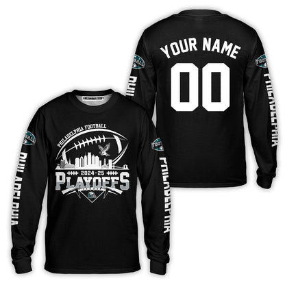 Philadelphia American Football 2024-25 Playoffs Skyline Custom V-neck Jersey, Custom Playoffs Philadelphia Football Game Day 2 Sided V-neck Jersey