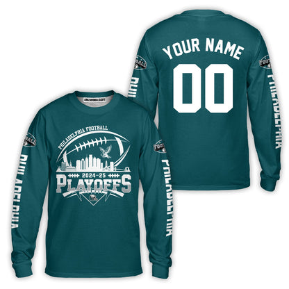 Philadelphia American Football 2024-25 Playoffs Skyline Custom V-neck Jersey, Custom Playoffs Philadelphia Football Game Day 2 Sided V-neck Jersey