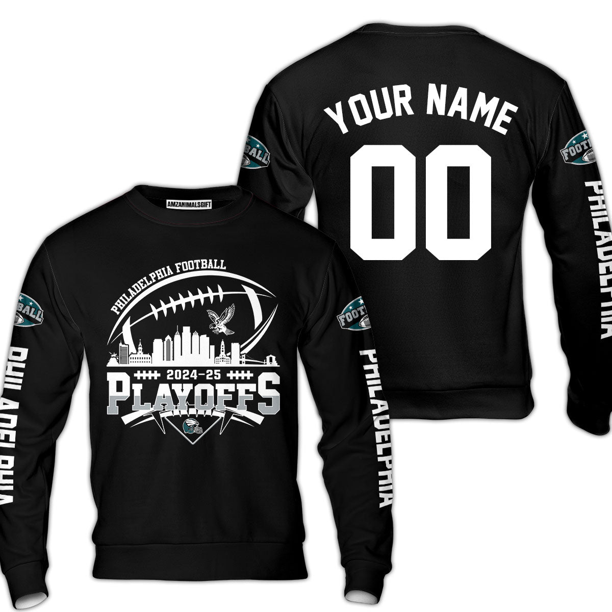 Philadelphia American Football 2024-25 Playoffs Skyline Custom V-neck Jersey, Custom Playoffs Philadelphia Football Game Day 2 Sided V-neck Jersey