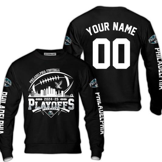 Philadelphia American Football 2024-25 Playoffs Skyline Custom Sweatshirt, Playoffs Philadelphia Football Game Day Custom Double Sided Sweatshirt