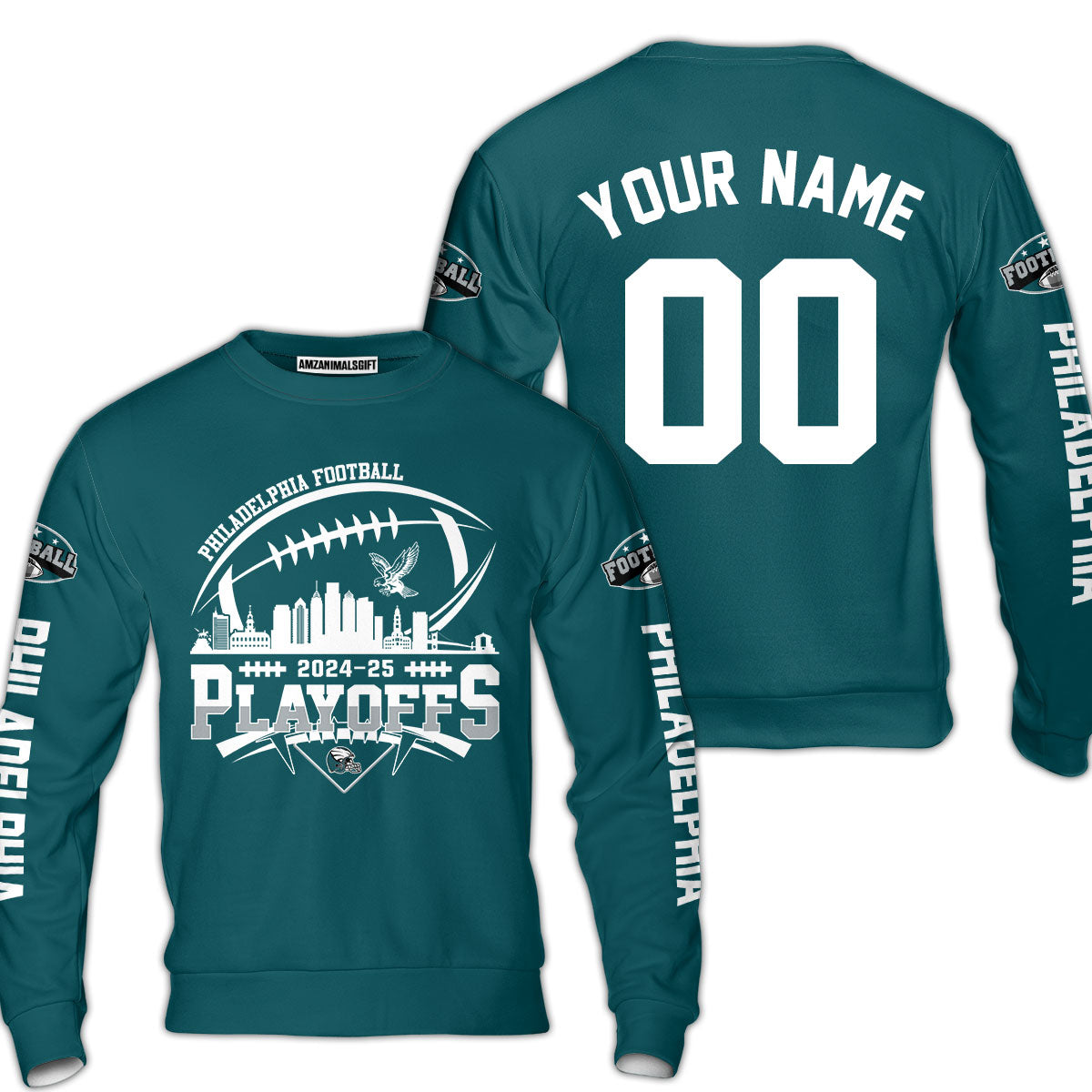 Philadelphia American Football 2024-25 Playoffs Skyline Custom V-neck Jersey, Custom Playoffs Philadelphia Football Game Day 2 Sided V-neck Jersey