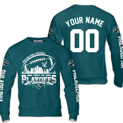 Philadelphia American Football 2024-25 Playoffs Skyline Custom V-neck Jersey, Custom Playoffs Philadelphia Football Game Day 2 Sided V-neck Jersey