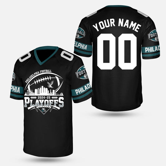 Philadelphia American Football 2024-25 Playoffs Skyline Custom V-neck Jersey, Custom Playoffs Philadelphia Football Game Day 2 Sided V-neck Jersey