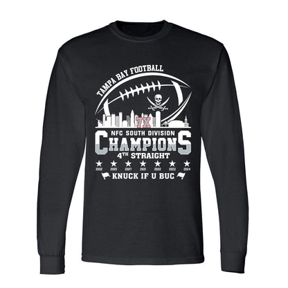 Tampa Bay Football 2024 NFC South Division Champions Skyline V-neck Shirt, 2024 NFC South Champs V-neck Shirts For Tampa Bay Football Fans