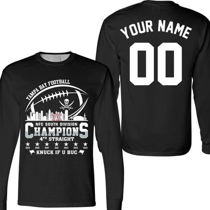 Tampa Bay Football 2024 NFC South Division Champions Skyline 2 Sided Shirts, 2024 NFC South Champs Custom Double Sided Shirts