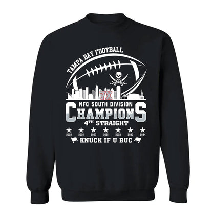 Tampa Bay Football 2024 NFC South Division Champions Skyline V-neck Shirt, 2024 NFC South Champs V-neck Shirts For Tampa Bay Football Fans