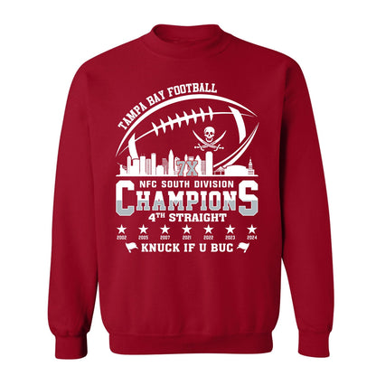 Tampa Bay Football 2024 NFC South Division Champions Skyline V-neck Shirt, 2024 NFC South Champs V-neck Shirts For Tampa Bay Football Fans