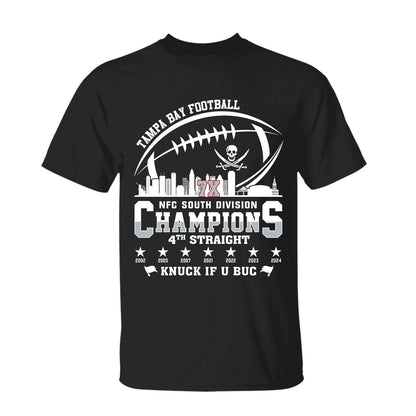 Tampa Bay Football 2024 NFC South Division Champions Skyline V-neck Shirt, 2024 NFC South Champs V-neck Shirts For Tampa Bay Football Fans