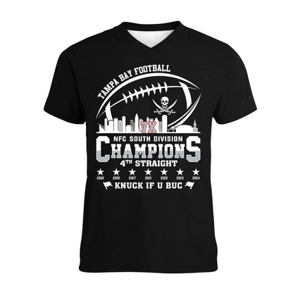 Tampa Bay Football 2024 NFC South Division Champions Skyline V-neck Shirt, 2024 NFC South Champs V-neck Shirts For Tampa Bay Football Fans