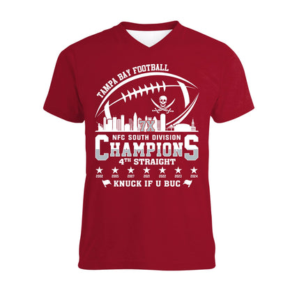 Tampa Bay Football 2024 NFC South Division Champions Skyline V-neck Shirt, 2024 NFC South Champs V-neck Shirts For Tampa Bay Football Fans
