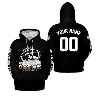 2025 Peach Champions Skyline Custom Double Sided Baseball Jersey Shirt, Texas Football 2025 Peach Champions 2 Sided Custom Baseball Jersey Shirts