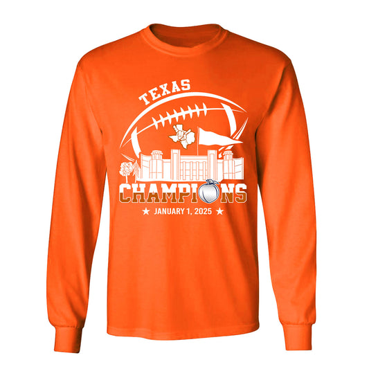 2025 Peach Champions Skyline Hoodie Long Sleeve Shirt, Texas Football 2025 Peach Champions Hoodie Long Sleeve Shirt For Texas Football Fans